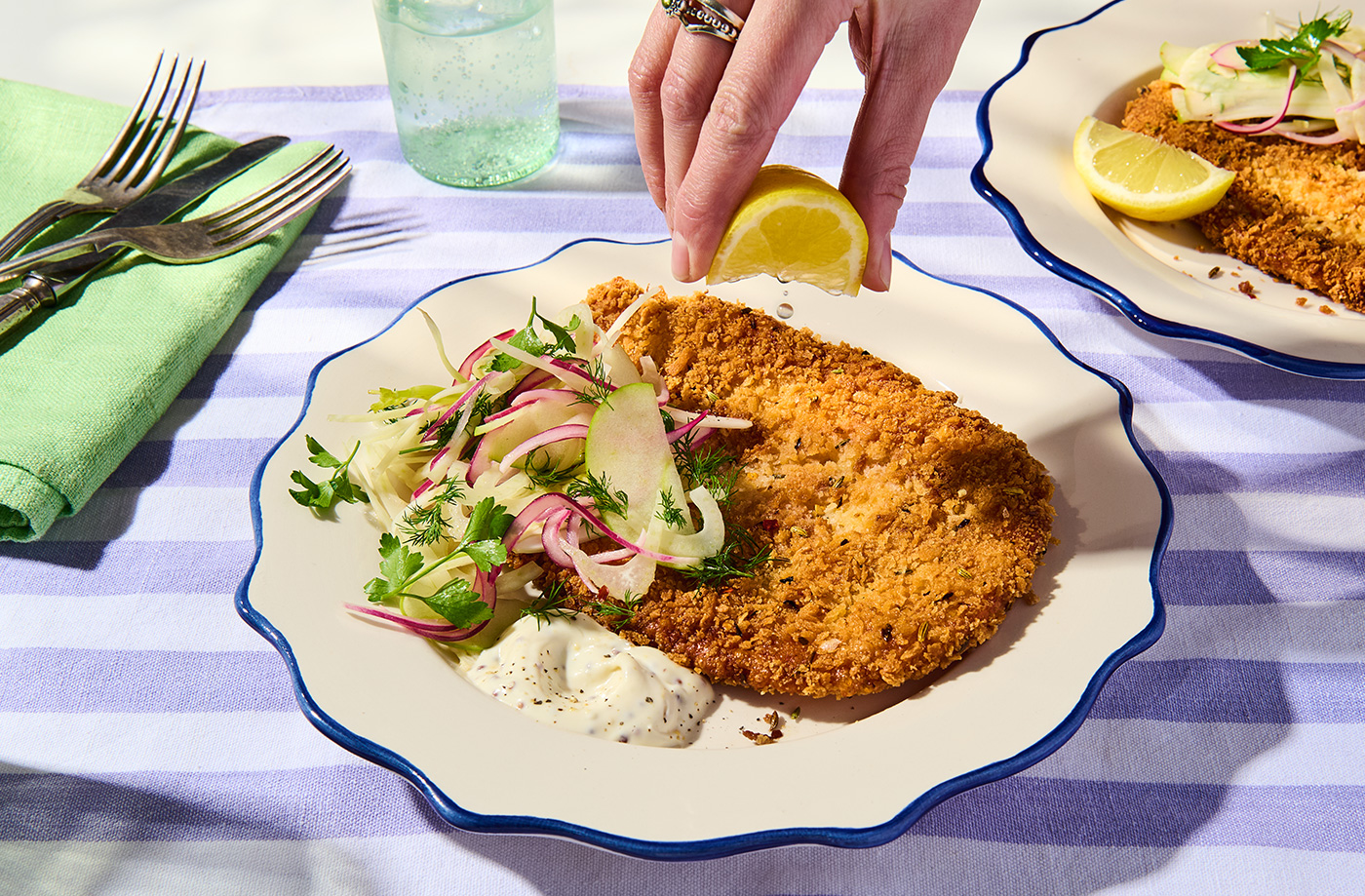 Halloumi schnitzel with apple and fennel slaw recipe