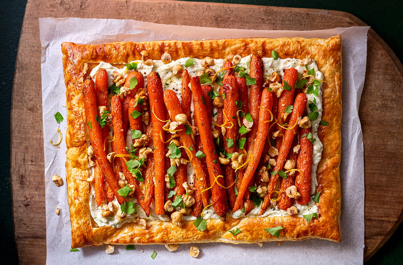 Honey-roasted carrot and whipped feta tart recipe