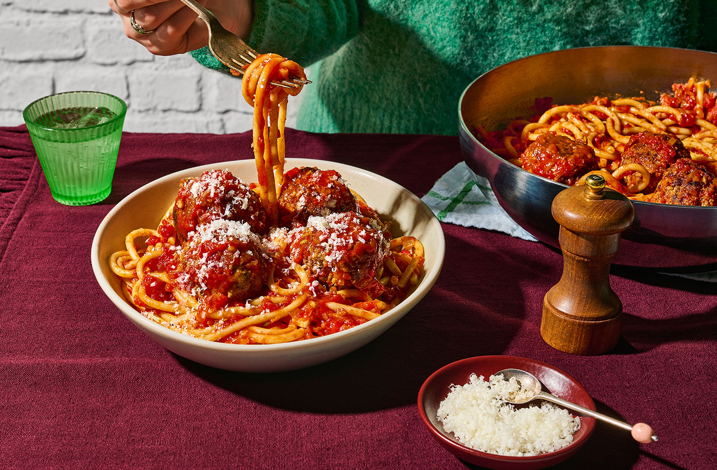 Martyn’s meatballs with fennel tomato sauce and bucatini recipe
