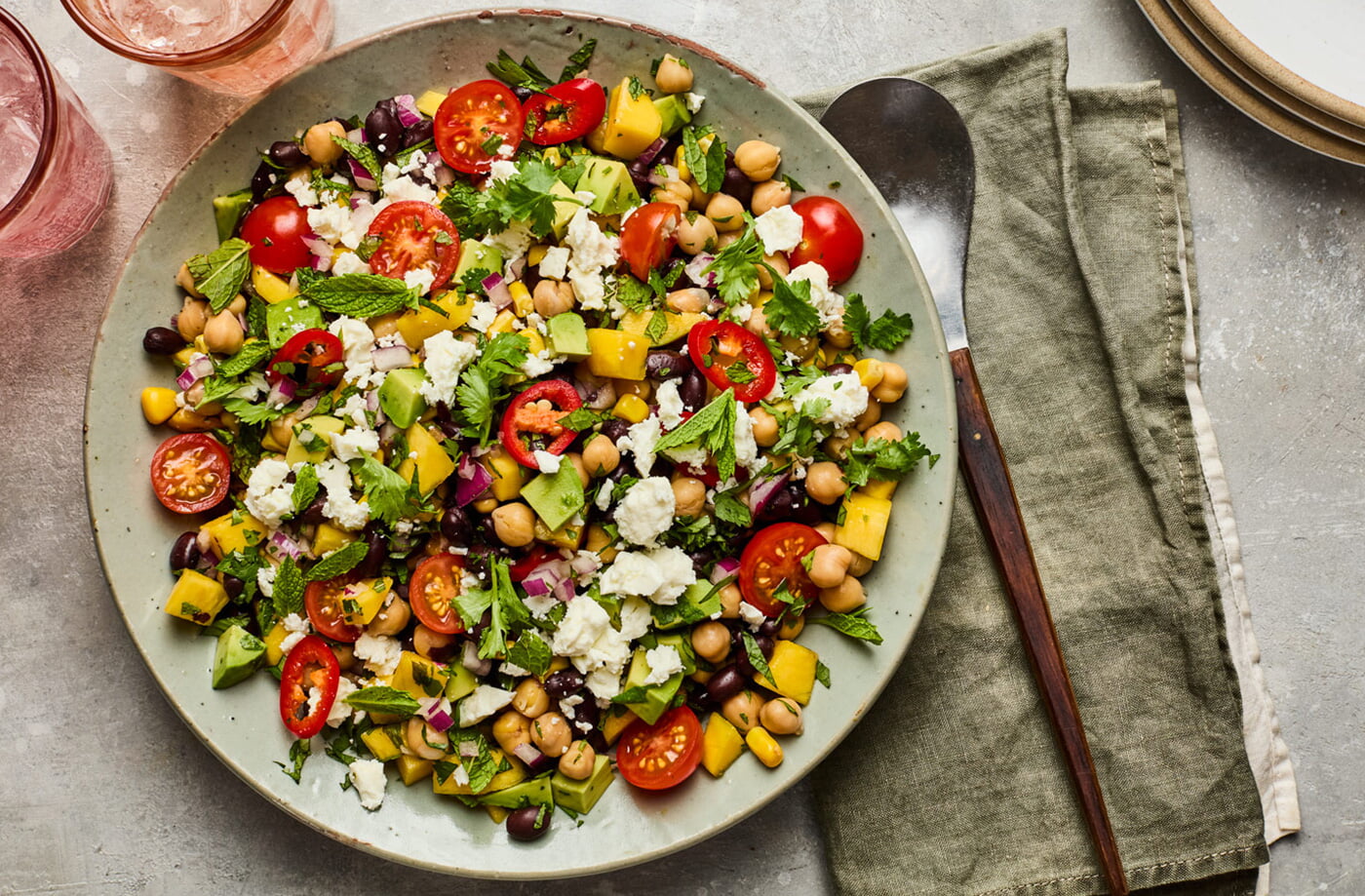 Mango, feta and chilli dense bean salad recipe