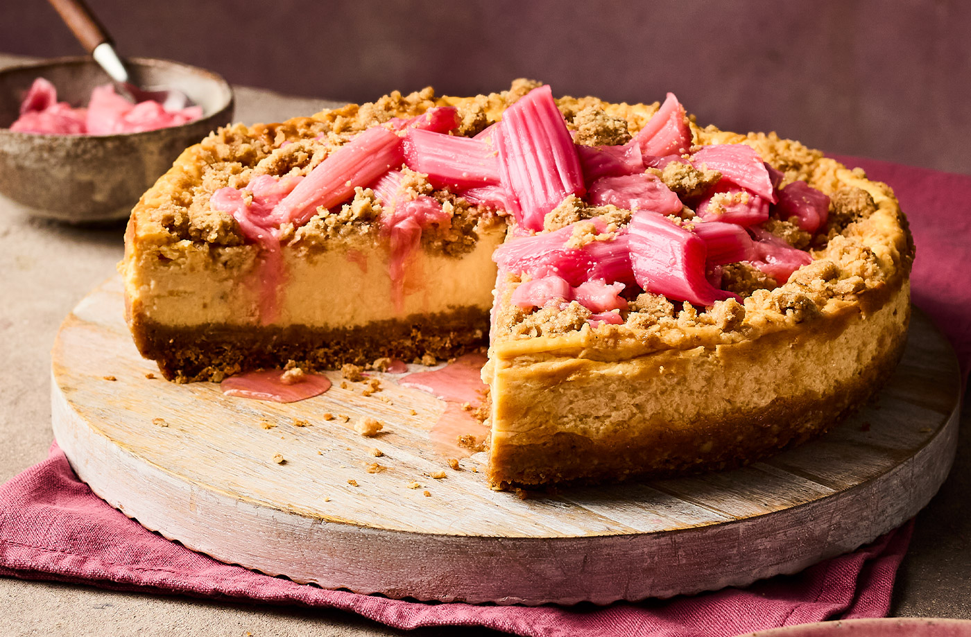Rhubarb and custard crumble cheesecake recipe