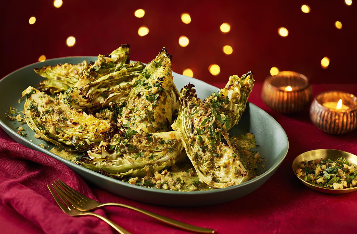 Roasted sweetheart cabbage wedges with nutty gremolata recipe