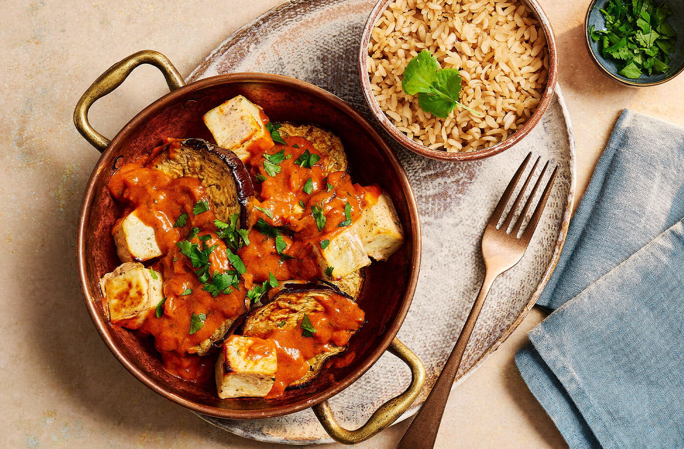 Dina Begum's roasted aubergine and paneer curry bowls recipe