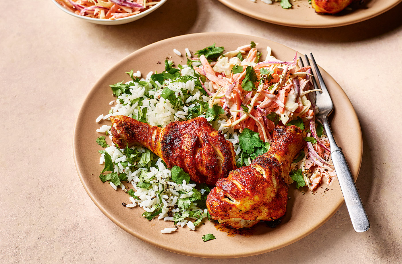 Smoky chicken drumsticks with slaw recipe