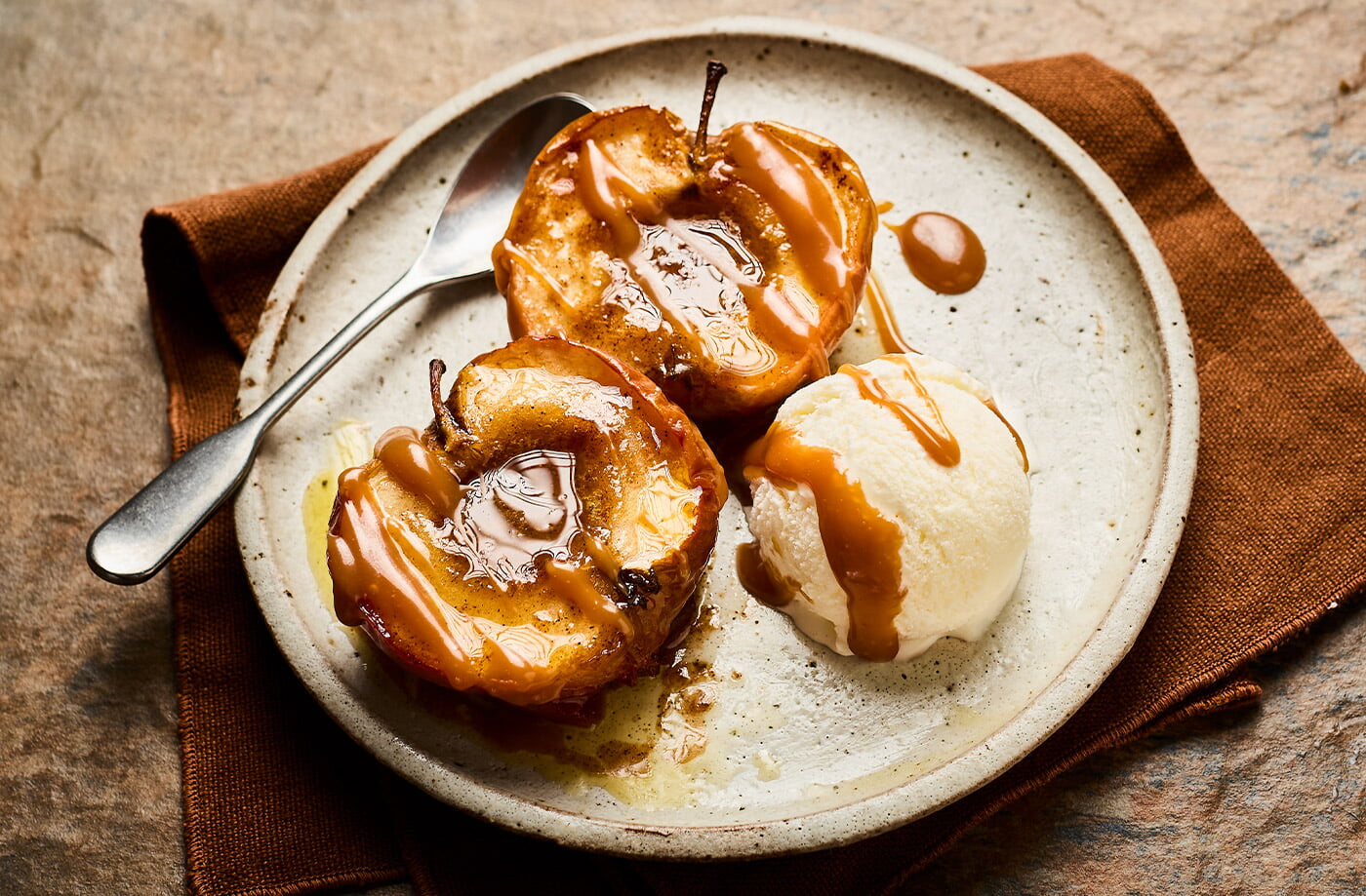 Spiced baked apples and toffee sauce recipe