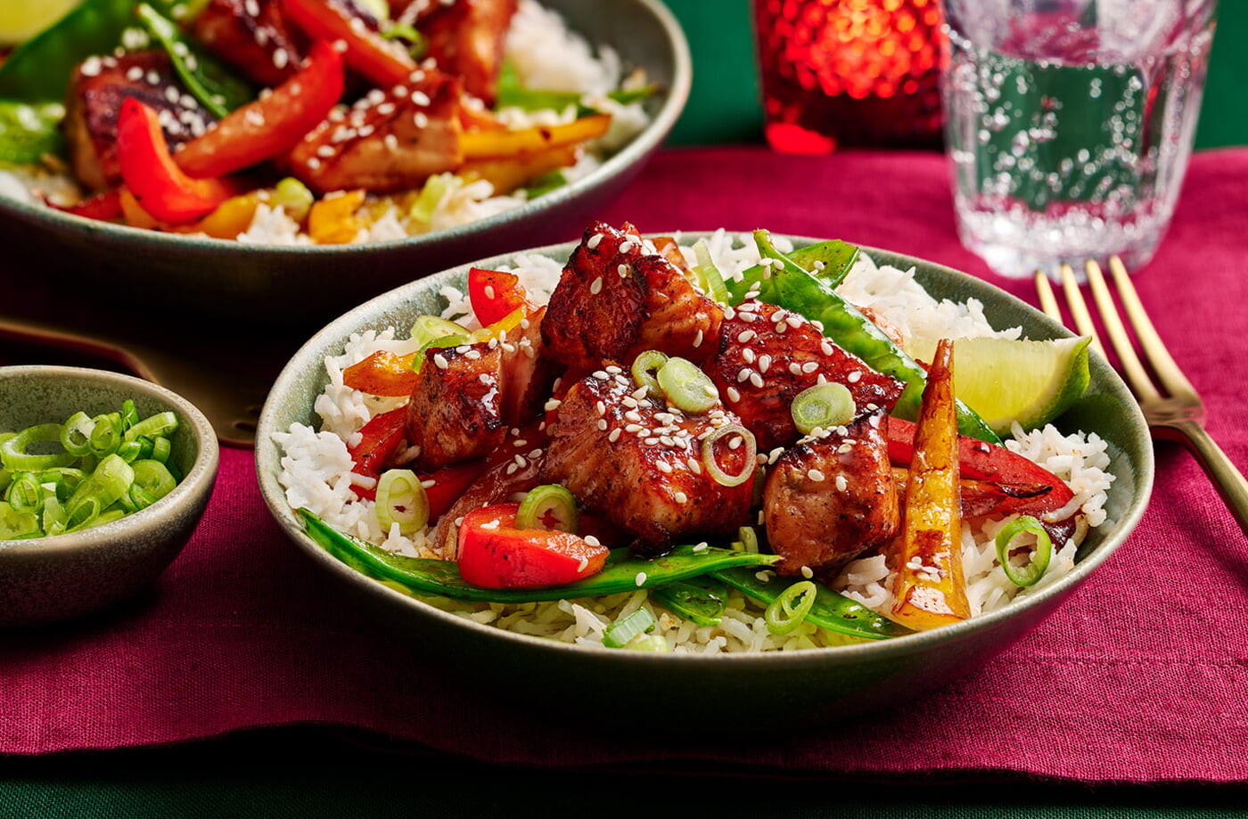 Sticky salt and pepper salmon rice bowl recipe