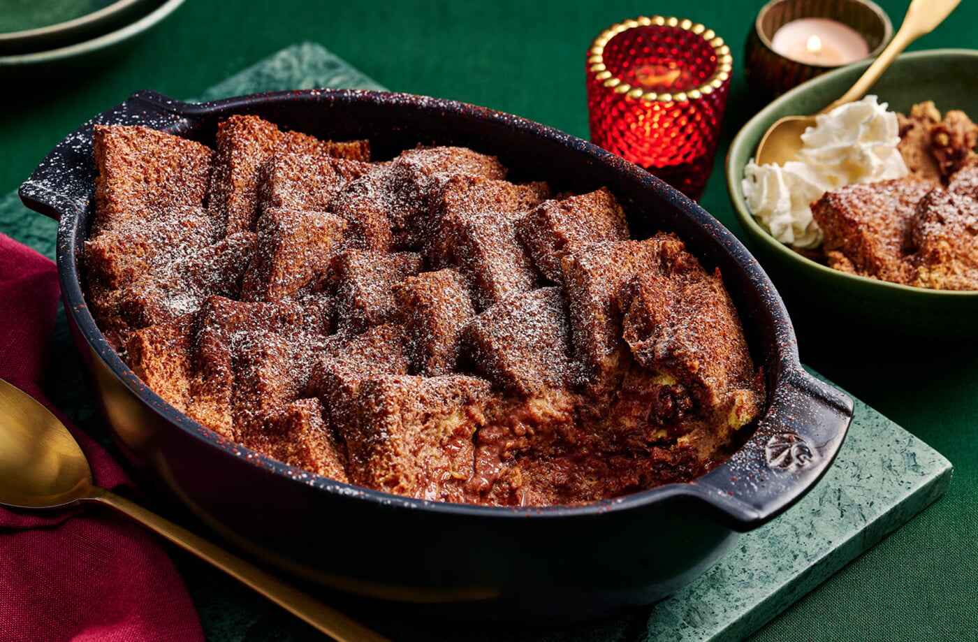 Hot chocolate bread and butter pudding recipe