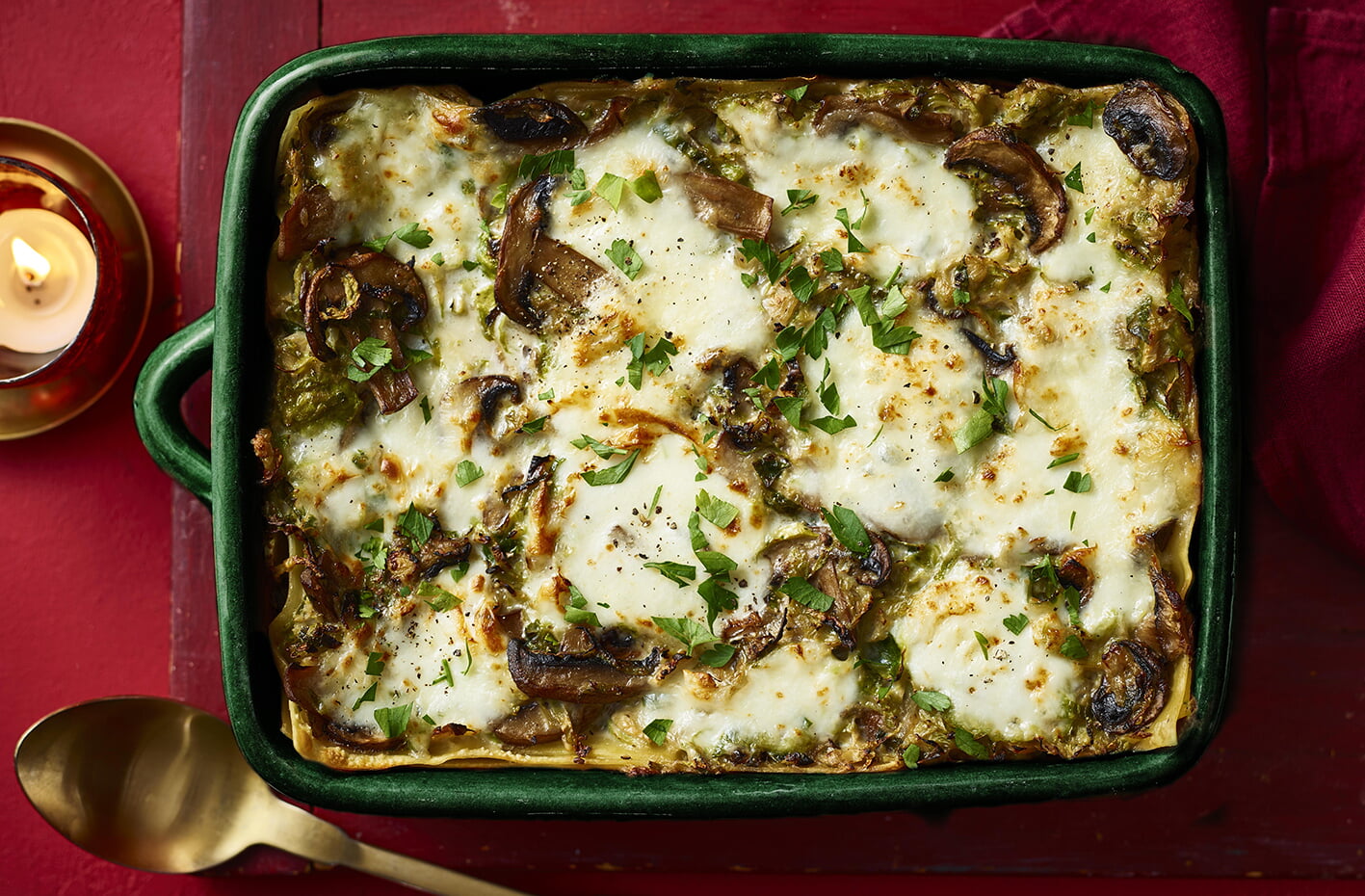 Creamy sprout and mushroom lasagne recipe