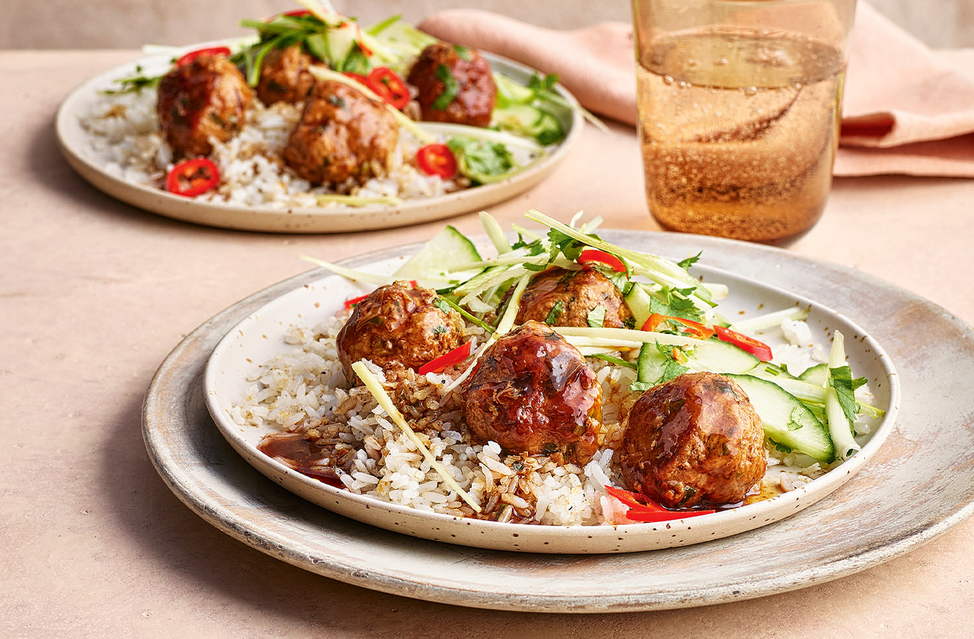 Teriyaki pork meatballs with crispy rice recipe
