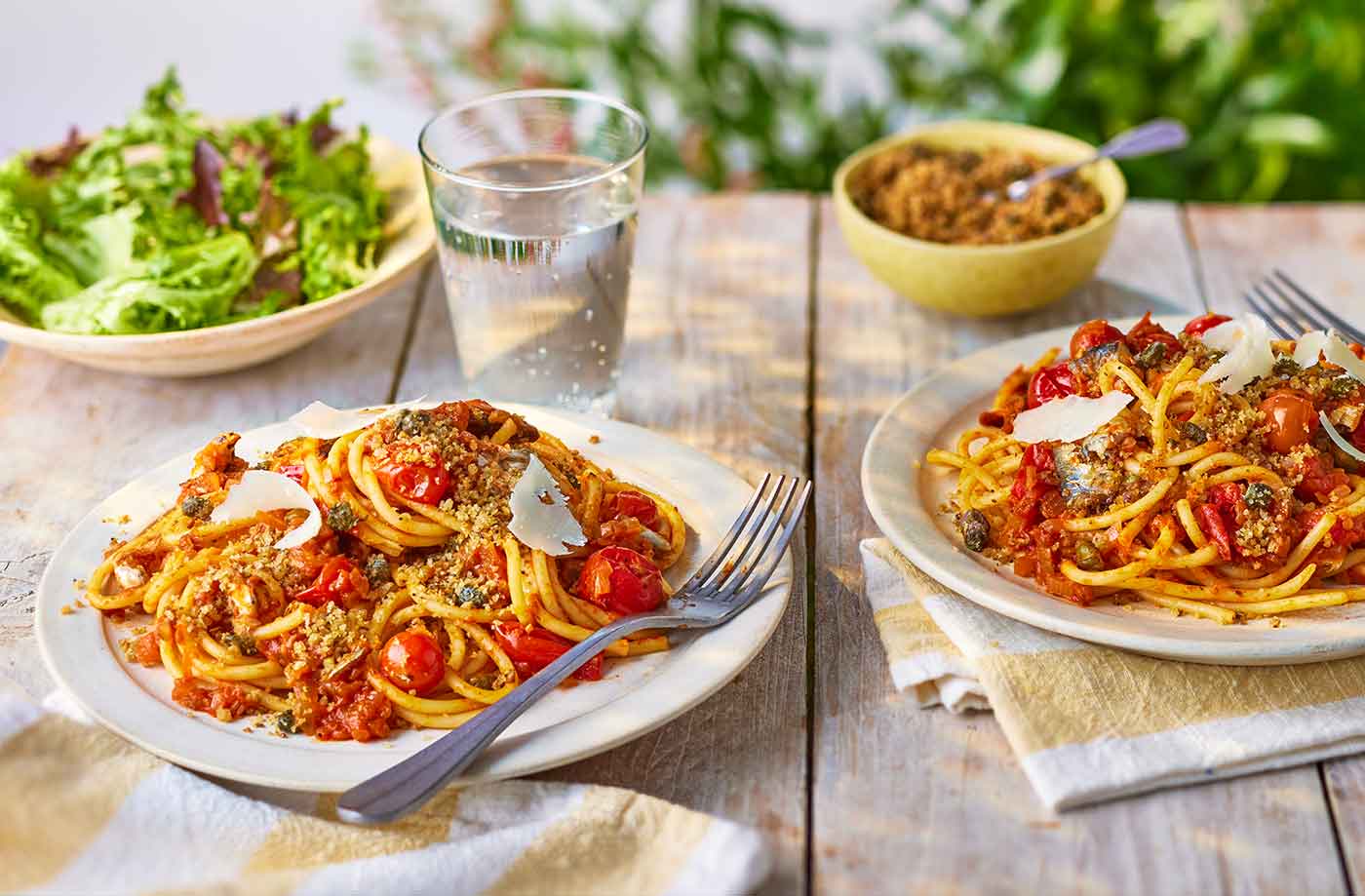 Sardine pasta with crispy capers recipe