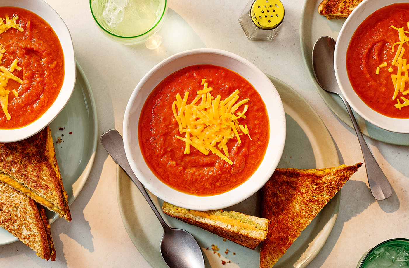 Tomato soup with pesto toasties recipe
