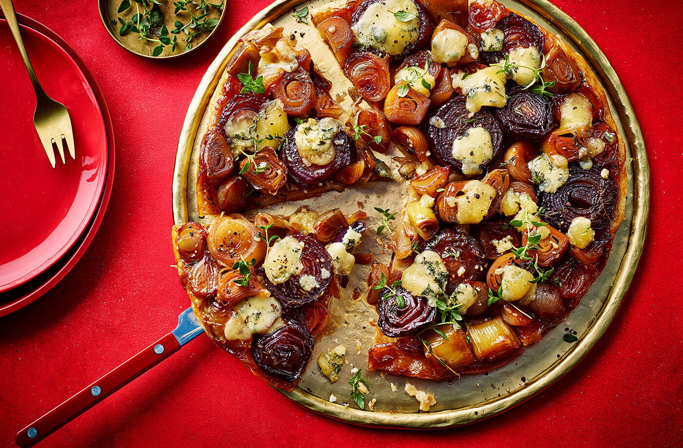 Three onion and cheese tarte Tatin recipe