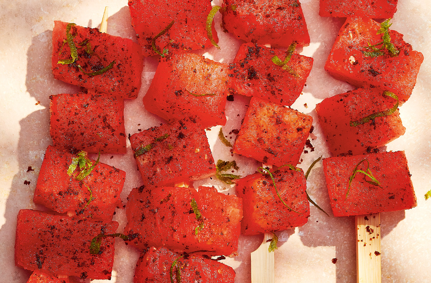 Watermelon skewers with chilli and lime recipe