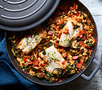 Baked chorizo orzo with white fish | Fish recipes | Tesco Real Food