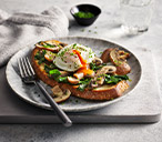 Microwave poached eggs with soy butter mushrooms | Tesco Real Food