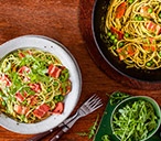 Pea pesto pasta with crispy meat-free bacon | Tesco Real Food