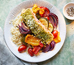 Pesto-Crusted Salmon With Roasted Veg Recipe | Salmon recipes | Tesco Real Food