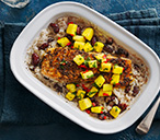 Jerk salmon traybake with rice and peas | Tesco Real Food
