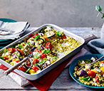 Roast Vegetable and Pesto Bulgur Wheat Traybake Recipe | Under 30 Minute Recipes | Tesco Real Food