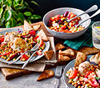 Crispy roast chicken thighs with beetroot and chickpea salad | Tesco Real Food
