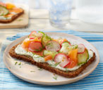 Smoked salmon and rye bread with pickled radishes and cucumber | Tesco Real Food