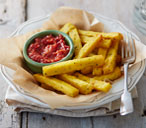 Polenta chips with Parmesan, herbs and a chilli-tomato relish | Tesco Real Food