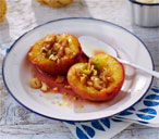 Baked caramelised peaches with salted nuts | Tesco Real Food