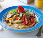 Buttermilk pancakes with roasted tomatoes, peppers and mushrooms | Tesco Real Food