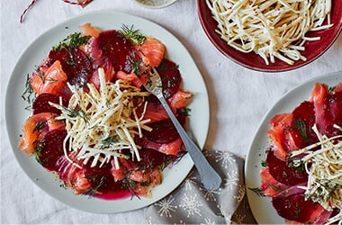 Salmon and beetroot carpaccio
