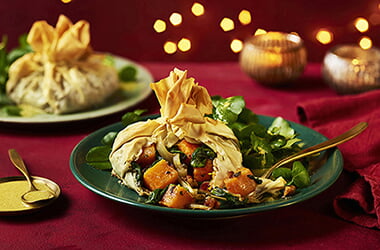 Butternut squash, sage and caramelised onion filo scrunch pies