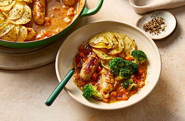 Caramelised onion and sausage hotpot