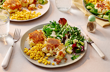 Cauliflower cheesecakes with salad