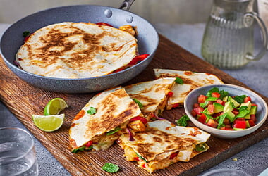 Coronation chicken-inspired quesadillas