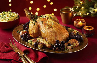 French-style roast chicken with wine and grapes