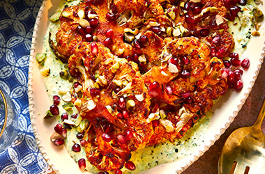 Nargisse Benkabbou's harissa-roasted cauliflower on turmeric yogurt
