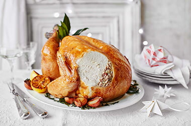 Roast turkey with pork, ginger and lime stuffing