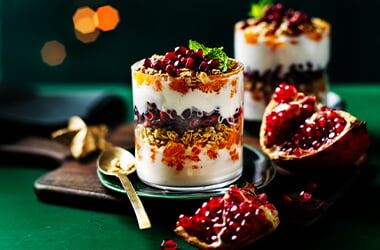 Pomegranate and orange breakfast parfaits