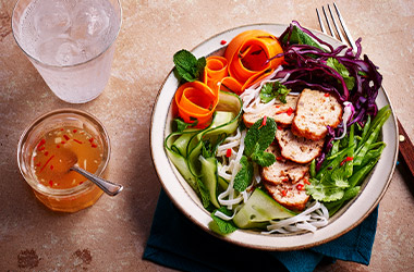 Rainbow turkey noodle salad