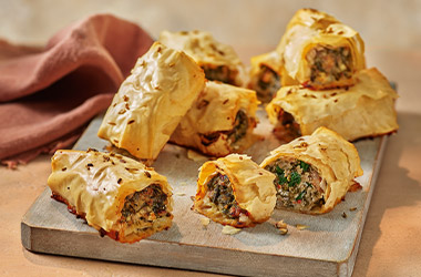 Spanakopita sausage rolls