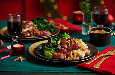 Pigs in blankets with mash