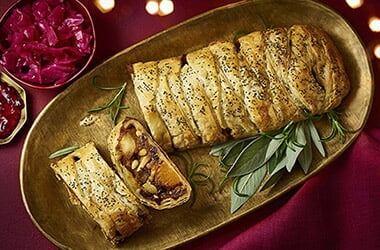 Parsnip, squash, pine nut and porcini strudel