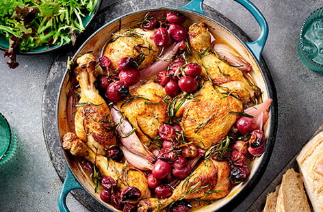 One-pots are wonderfully simple to make, but needn't feel basic – this recipe is special enough for hosting or as an alternative to Sunday roast. Sweet and sour, sticky and unctuous, the combination of red grapes, garlic, white wine vinegar and aromatic herbs is a real winner.