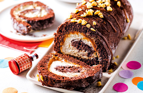 Chocolate and whipped caramel Swiss roll