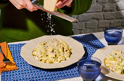 This creamy leek pasta is all about cosy vibes and cheesy goodness. Tesco Finest Gruyère makes it super melty and indulgent, while a sprinkle of Tesco Finest Parmigiano Reggiano adds that perfect salty, nutty hit. 