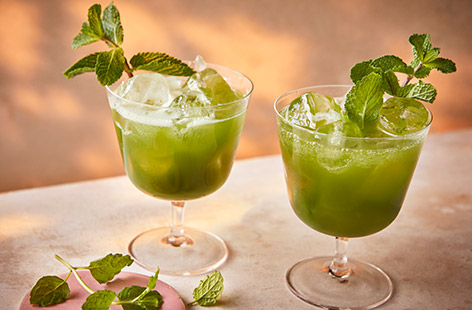 Fresh and grassy matcha powder works beautifully with sweet and fragrant elderflower cordial in this interesting mocktail. It's vibrant, refreshing and something a bit different. Swap the soda water for prosecco if you want a cocktail.