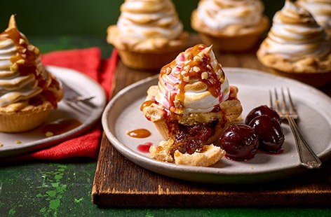 Make that first mince pie moment memorable with this indulgent, yet totally worth it festive treat, flavoured with caramel, hazelnuts and black cherries in kirsch. The good news is this recipe uses premade mince pies and if you don't fancy making Italian meringue, buy the meringues, too! It's something special, however you make it.