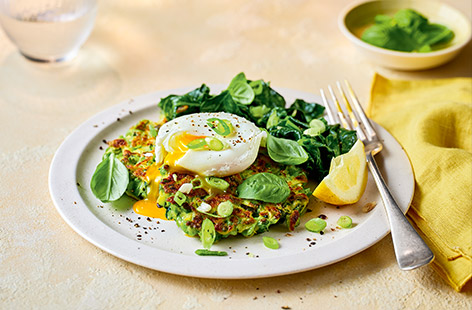 Vegetable fritters make a tasty family dinner all year round, but these pea fritters are just made for summer eating. With seasonal courgette grated into the mixture, they're melt-in-the-mouth delicious. Serve with garlicky spinach and a poached egg for an easy, affordable meal.