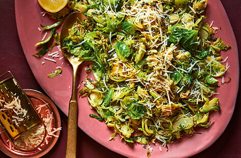 Shredded sprouts sautéed in butter and thyme and sprinkled with pecorino makes for a special side dish to serve with your Christmas dinner or any Sunday roast. This recipe would also be great tossed through pasta for a quick midweek meal!