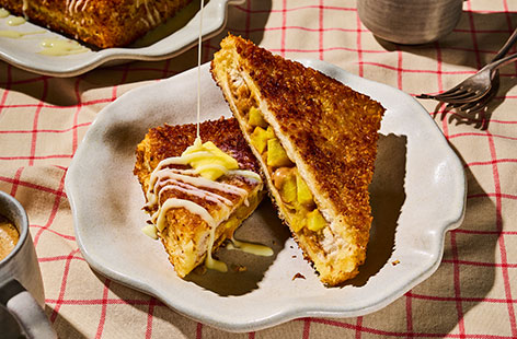 Seema’s Hong Kong-style French toast is the perfect dessert to enjoy after Justin’s chicken. She starts with the traditional peanut butter filling, then adds diced pineapple and an insanely crunchy coconut coating, taking this classic treat to a whole new level of flavour and texture.