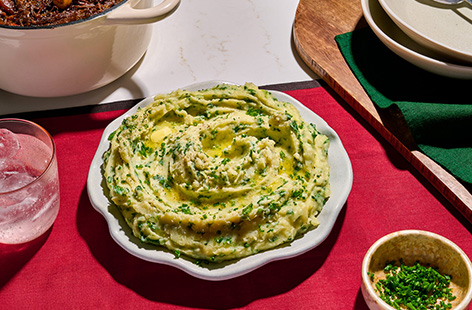 Seema’s creamy kale mash was made to accompany Fred’s beef, and it pairs perfectly. Taking a classic pomme purée as the base, she adds fresh, seasonal kale for colour, while cheese and Dijon mustard elevate the flavours, turning a simple side into something vibrant and memorable.